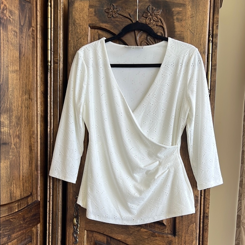 Kasper Cream Wrap Blouse with Fitted Design